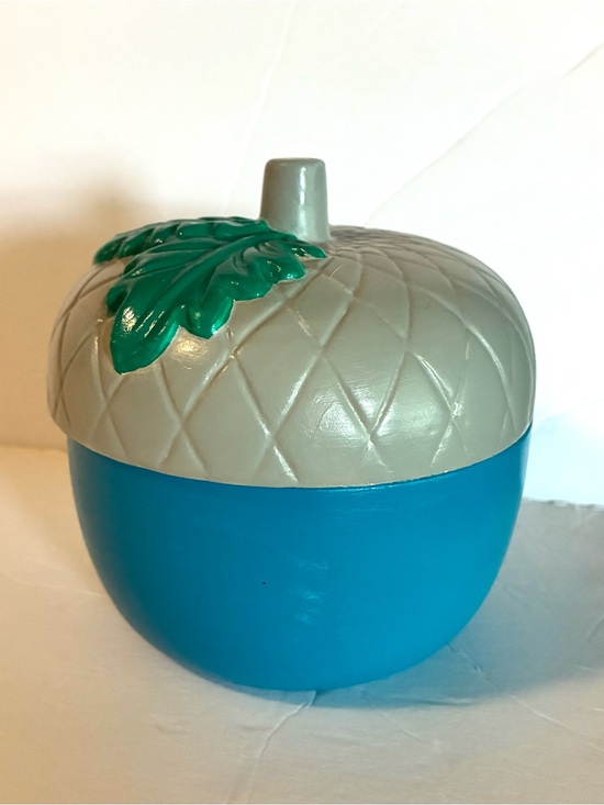 Hand Crafted Other - Acorn-Shaped Blue & Gray Decorative Container with Green Leaf Accent